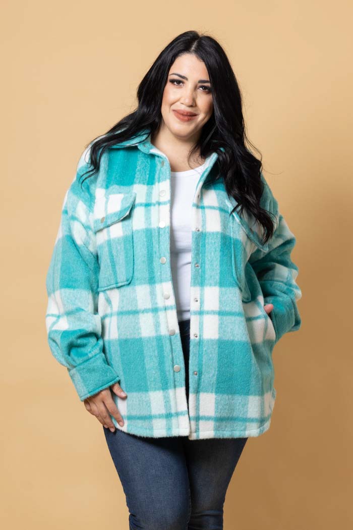 teal tartan shacket plus size