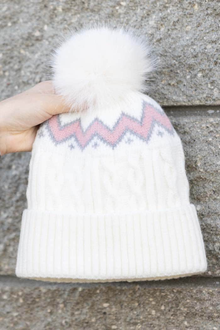 White Zigzag Beanie 3