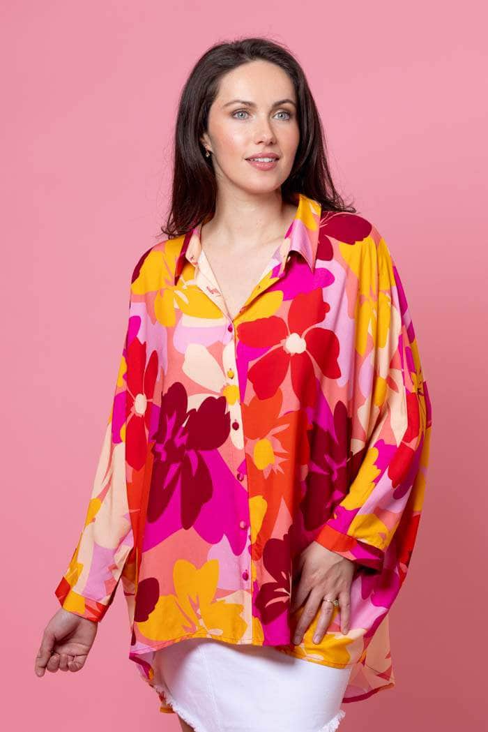 red orange floral shirt