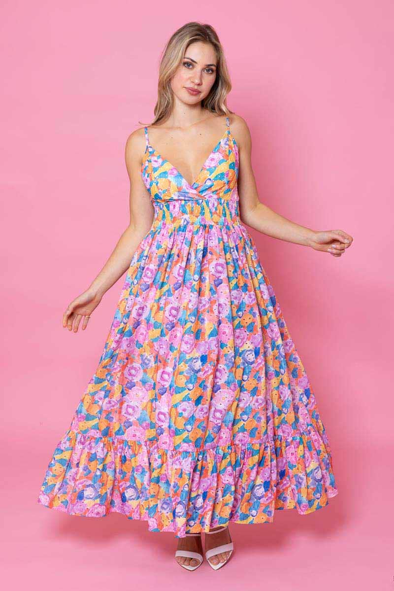 pink floral midi dress