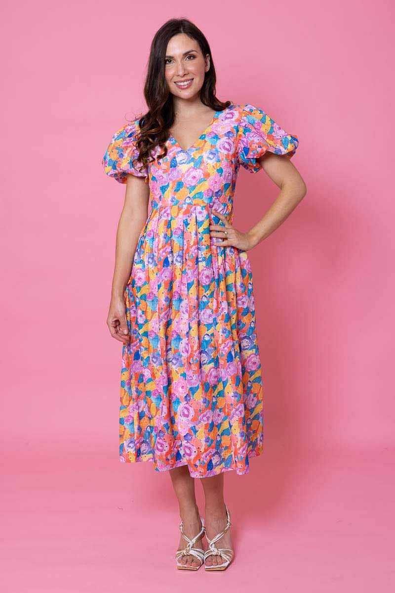 pink floral midi dress