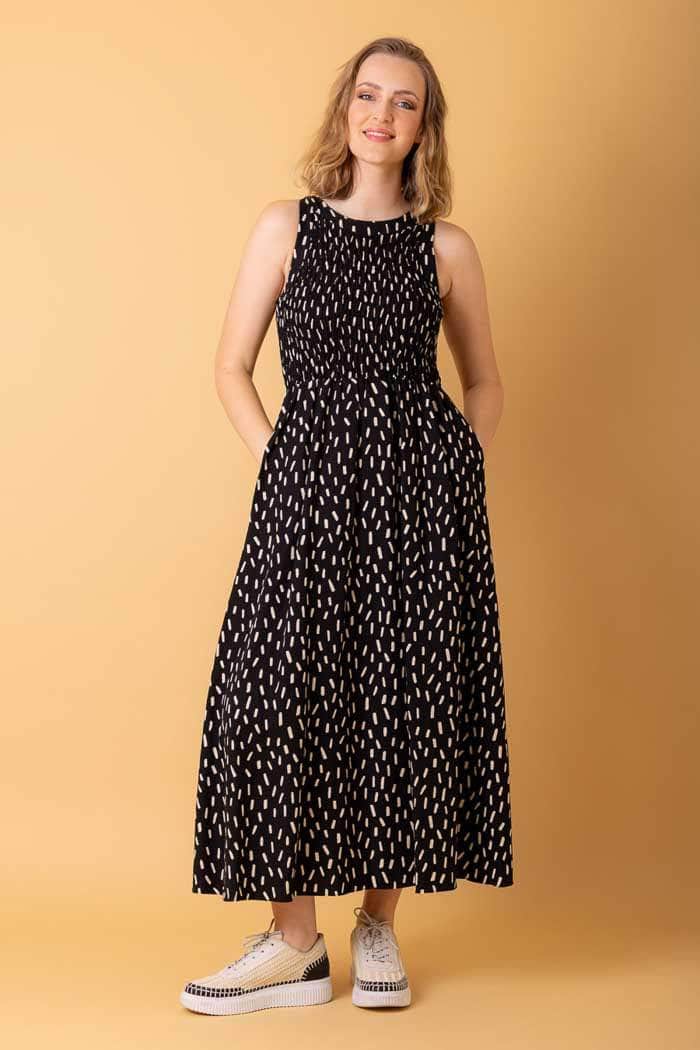 black speckled midi dress
