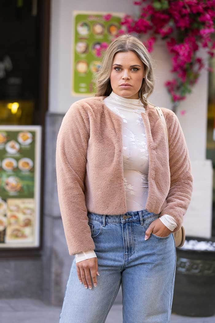 soft cropped caramel fur jacket