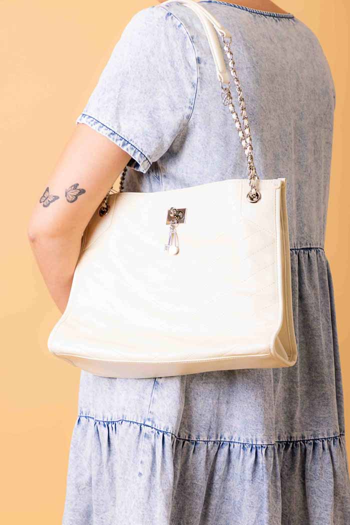 large cream tote handbag