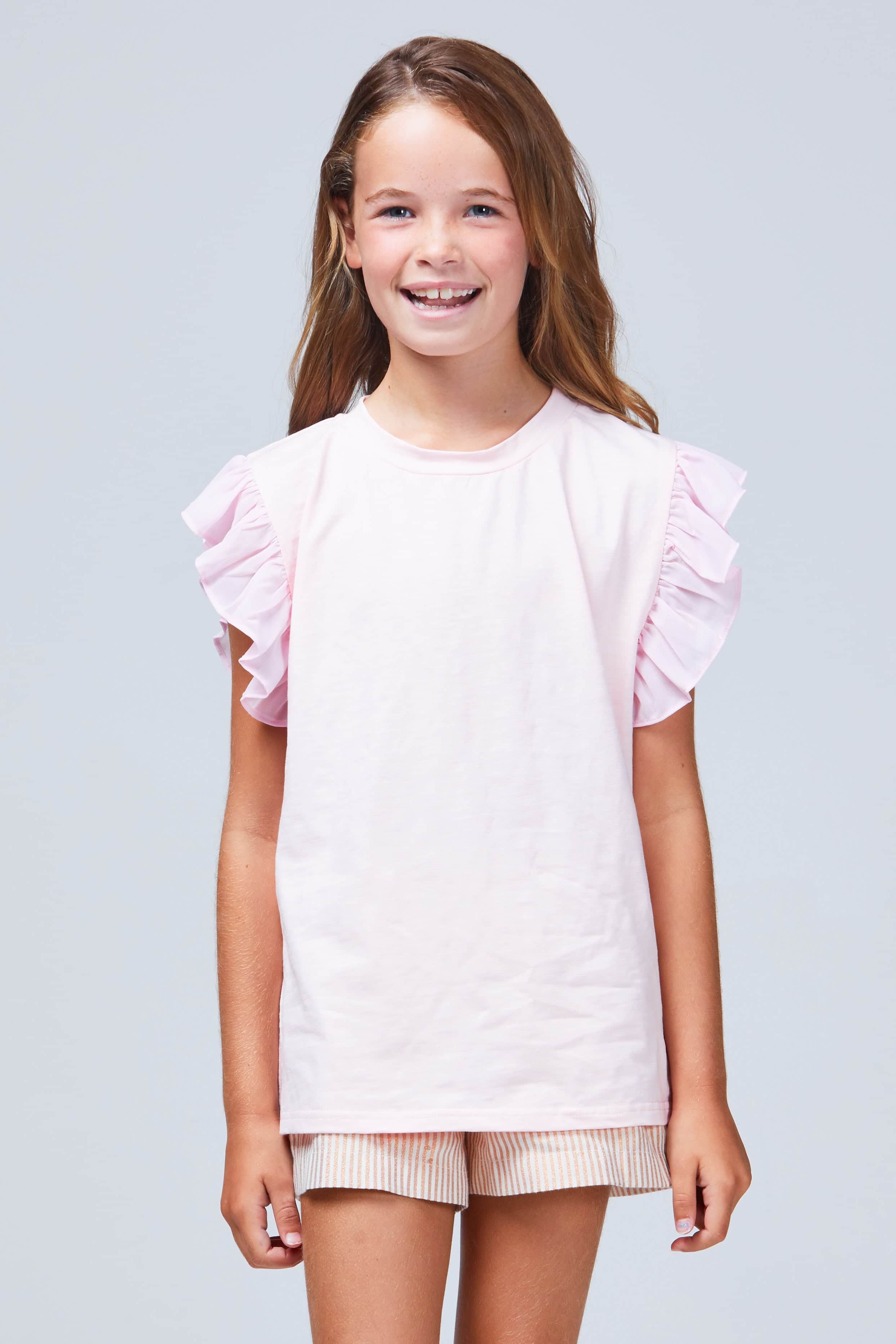 girls frill sleeve tee pink