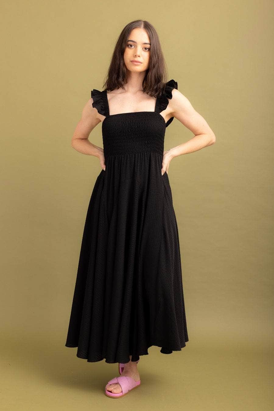 black textured maxi dress
