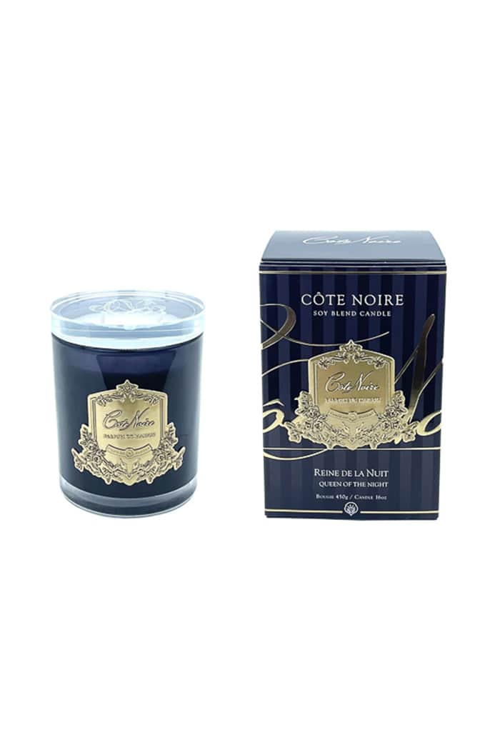 Cote Noire Candle Dark Vessel with Gold Badge Queen of the Night 450g