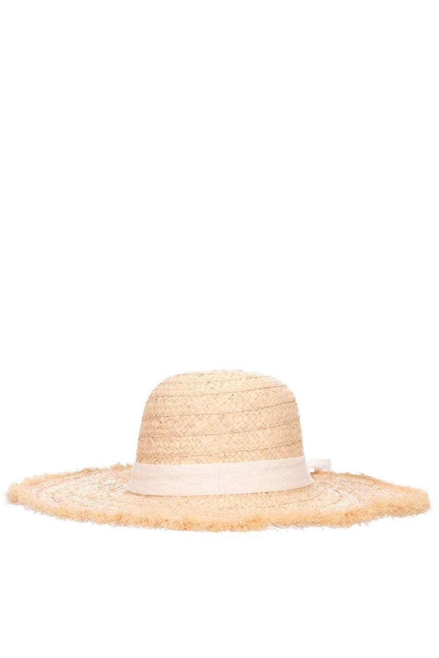 tan woven summer hat with white bow