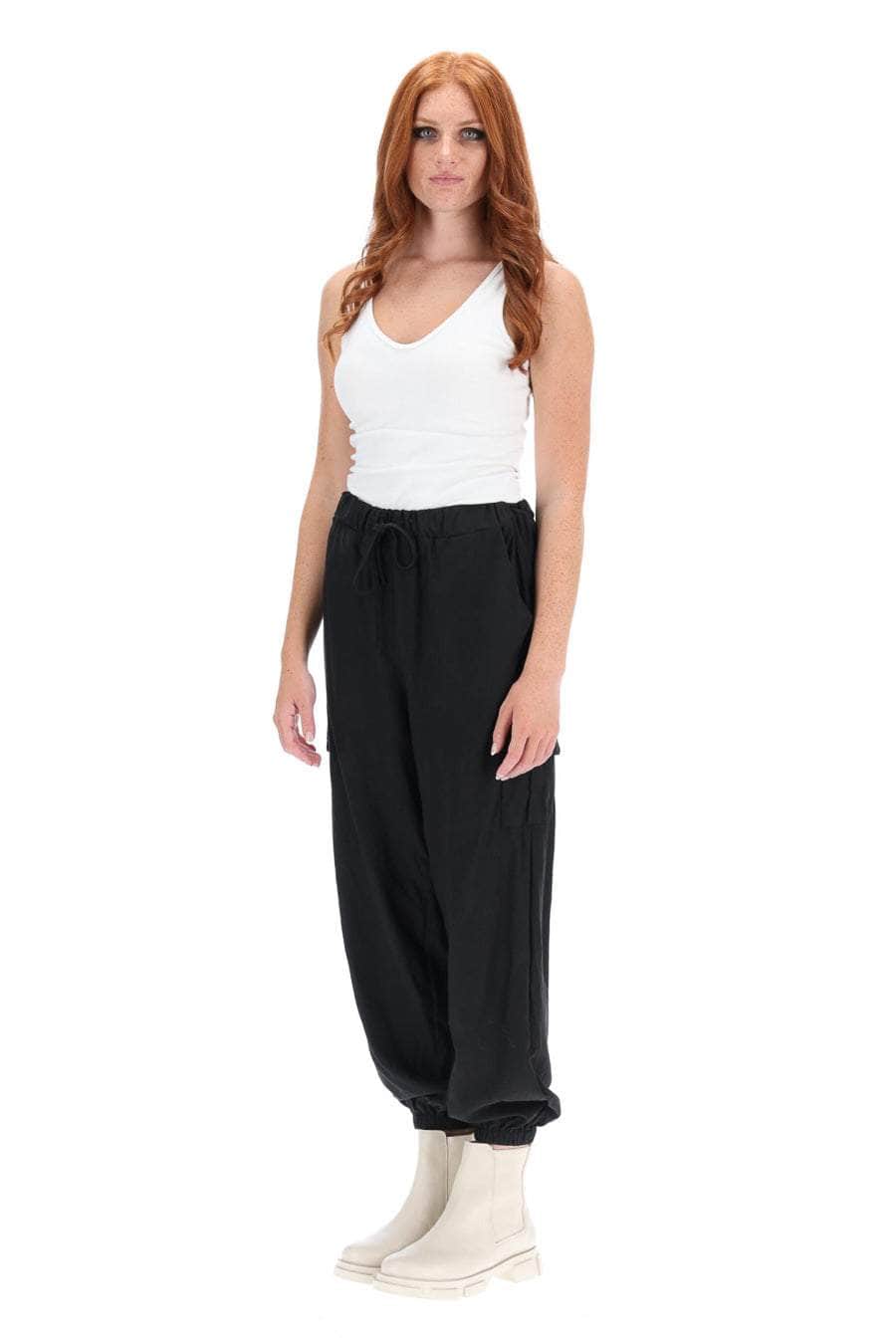 Hannah Cargo Pant black elastic waistband