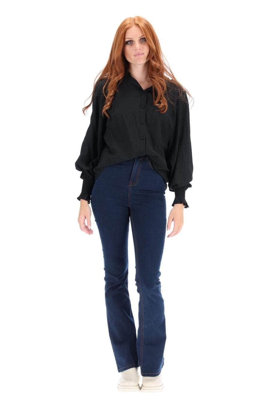 Jaxon Shirt blouse balloon sleeve shirring black