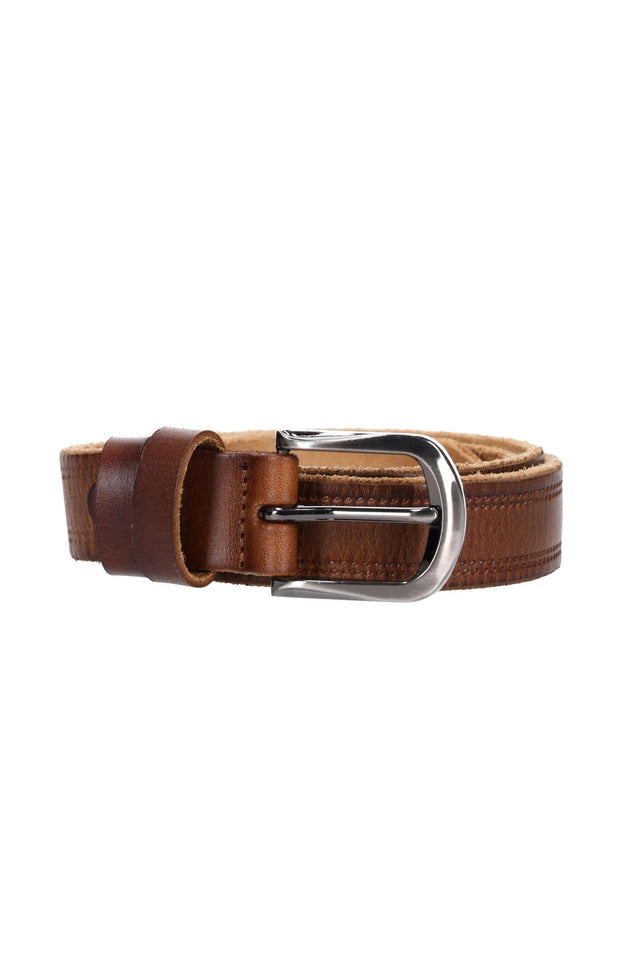Leather Embroidered Belt Brown