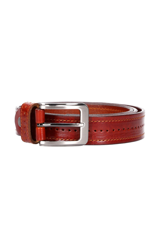 Leather Embroidered Belt Rust