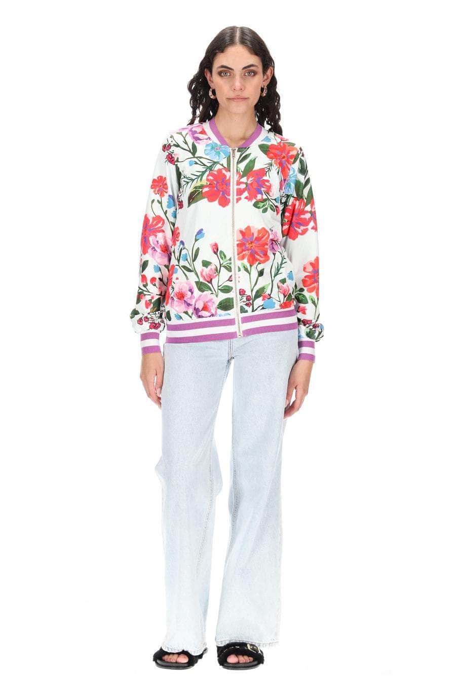 White floral bomber jacket