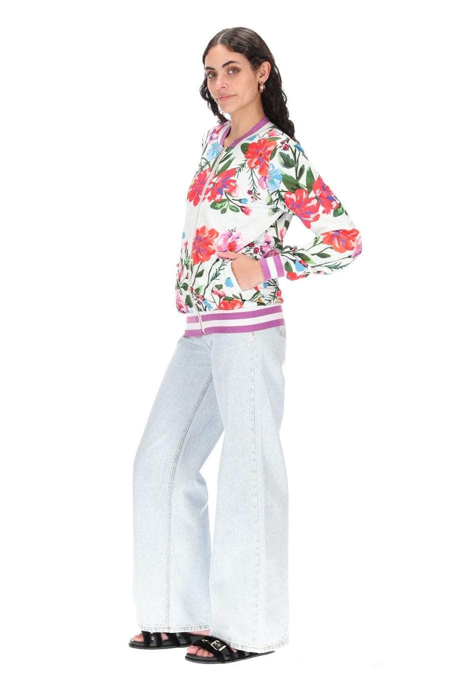 White floral bomber jacket