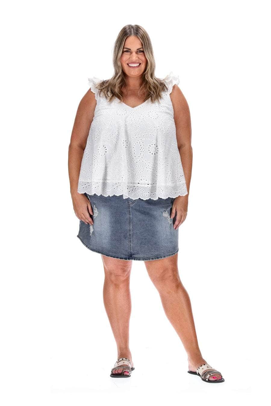 plus-size V Neck Top White