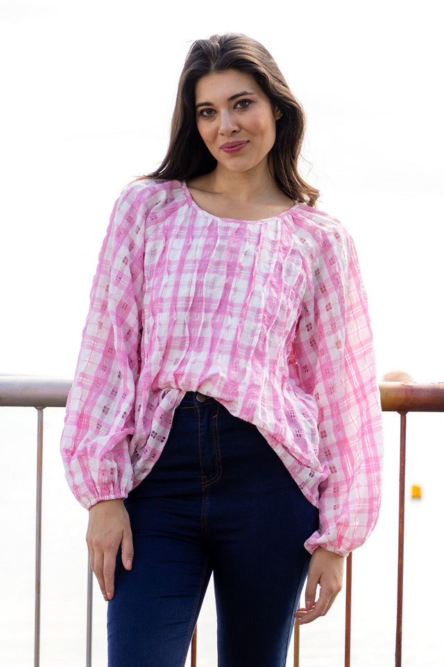 Pink White Check Top