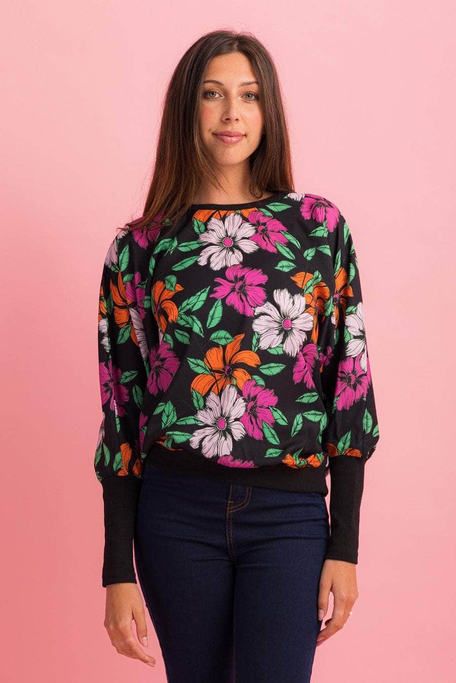black floral print top