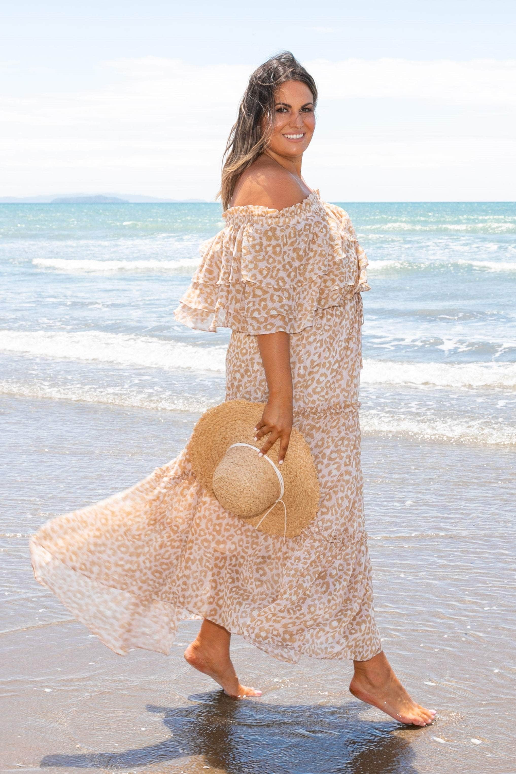 Lily Dress White/Beige Leopard