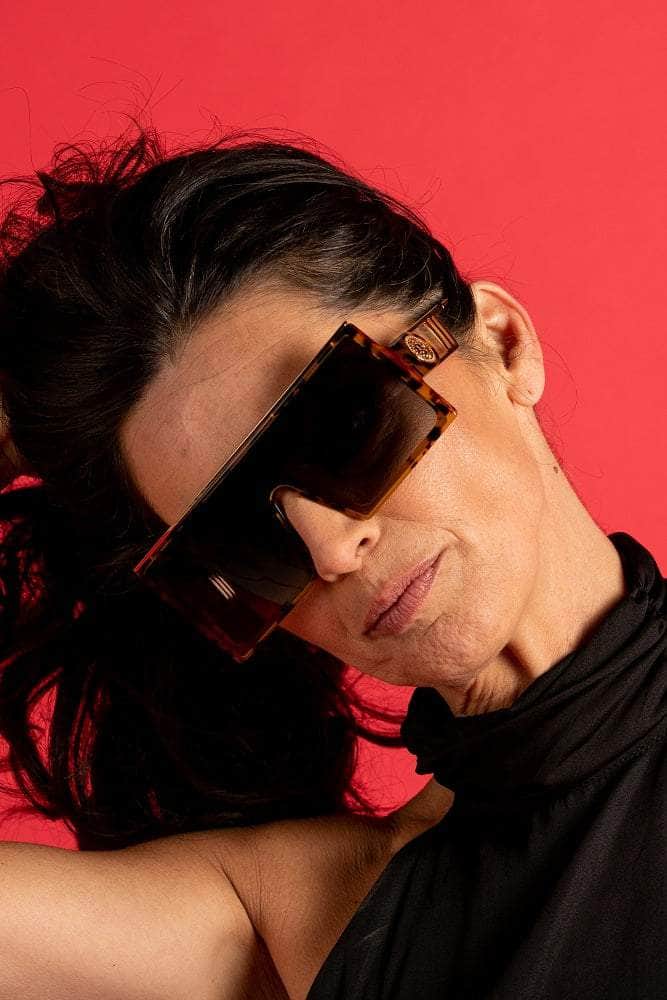 oversized flat top square sunglasses in brown tort