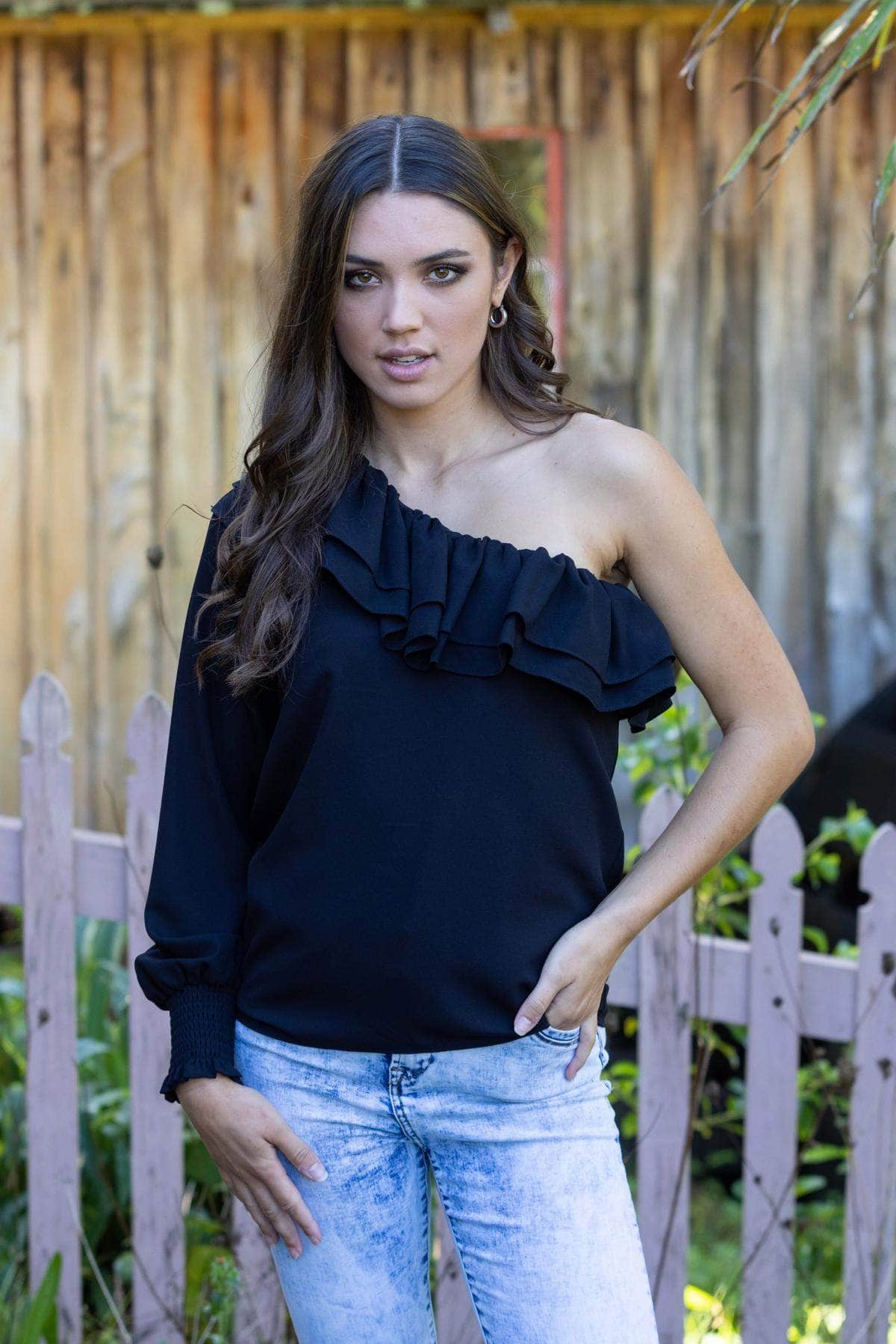 One Shoulder Top Black