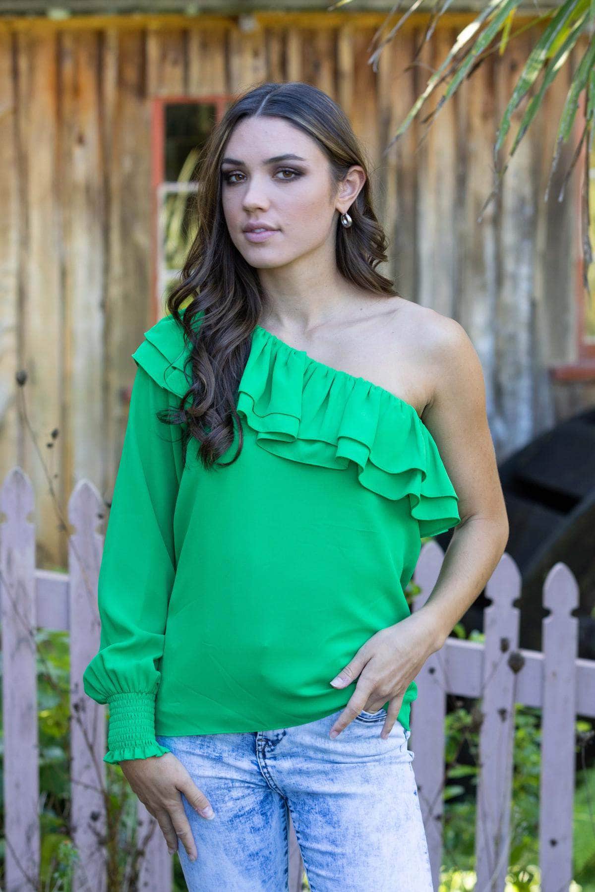 One Shoulder Top Green