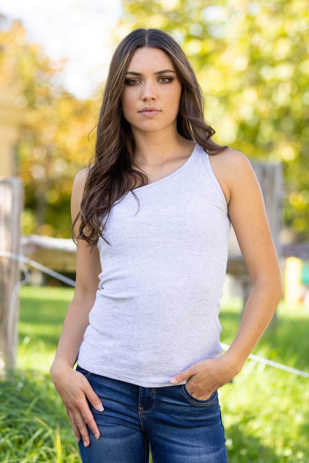 One Shoulder Singlet Grey Marle