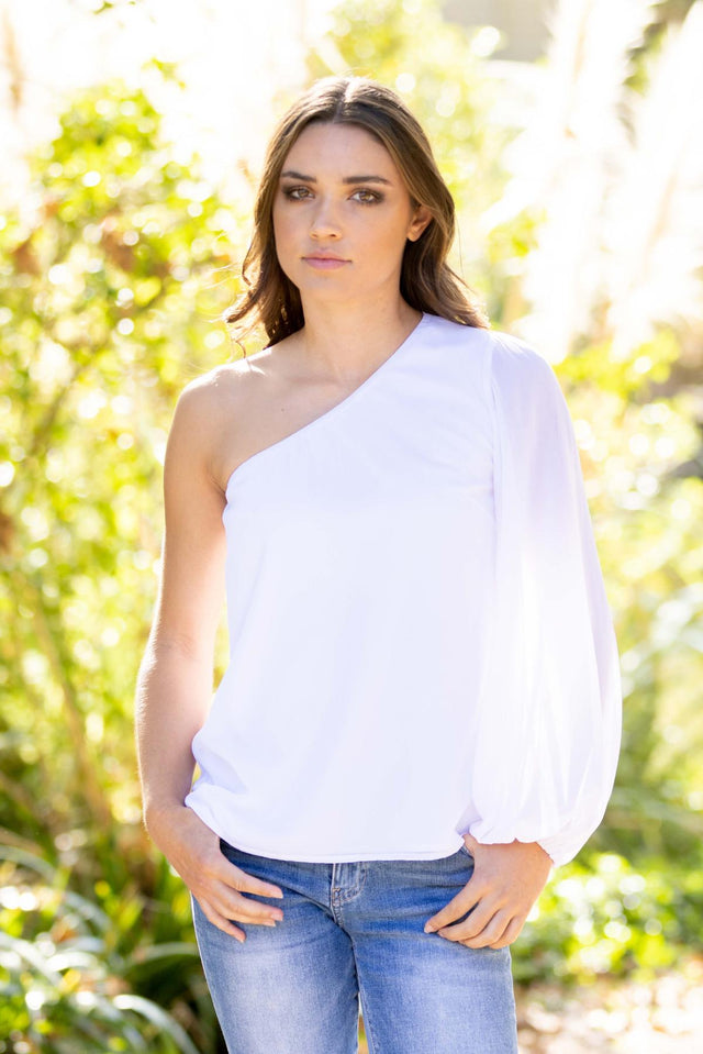 One Shoulder Top White