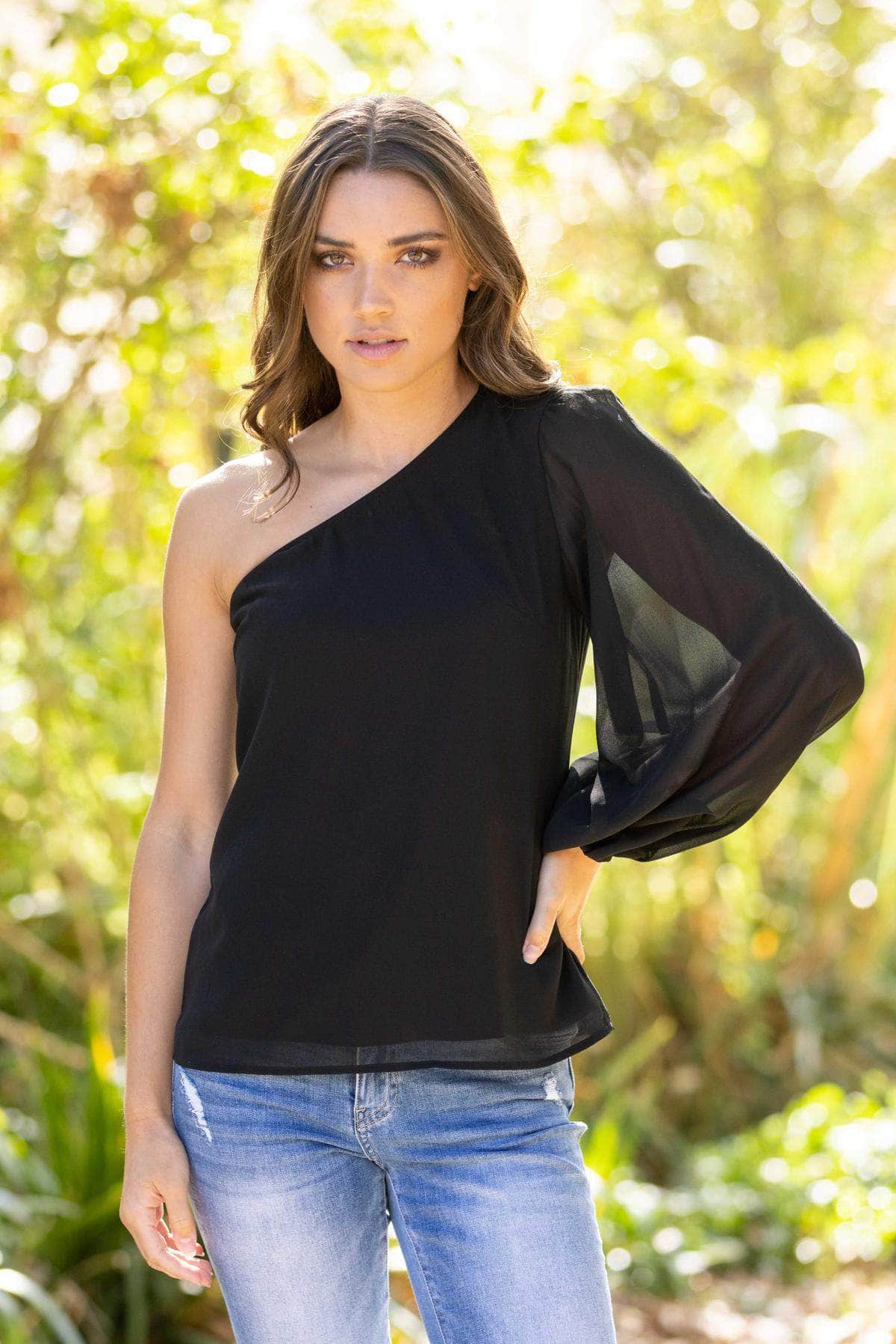 One Shoulder Top Black