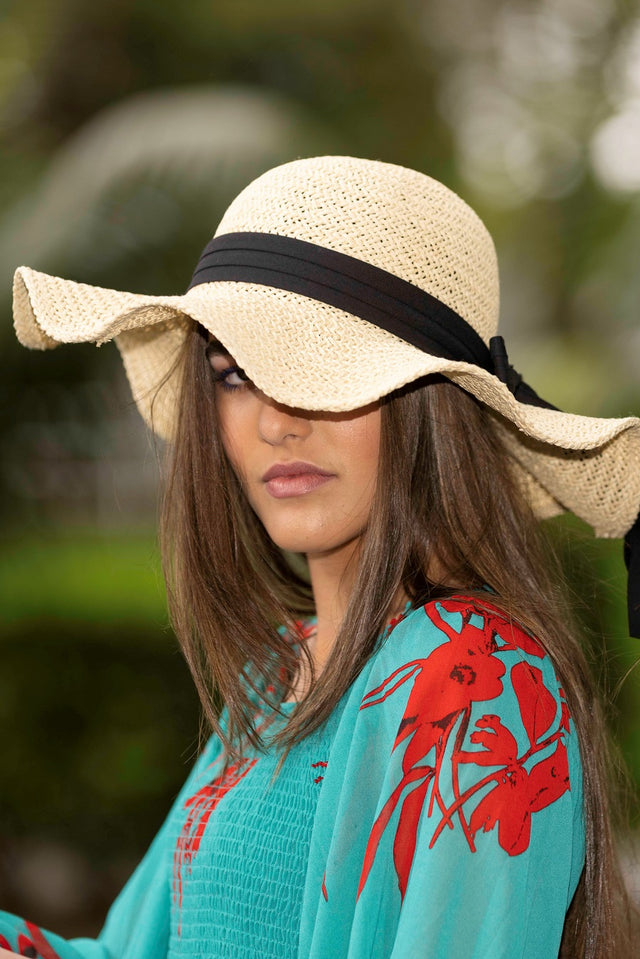 womens cream summer hat with black bow