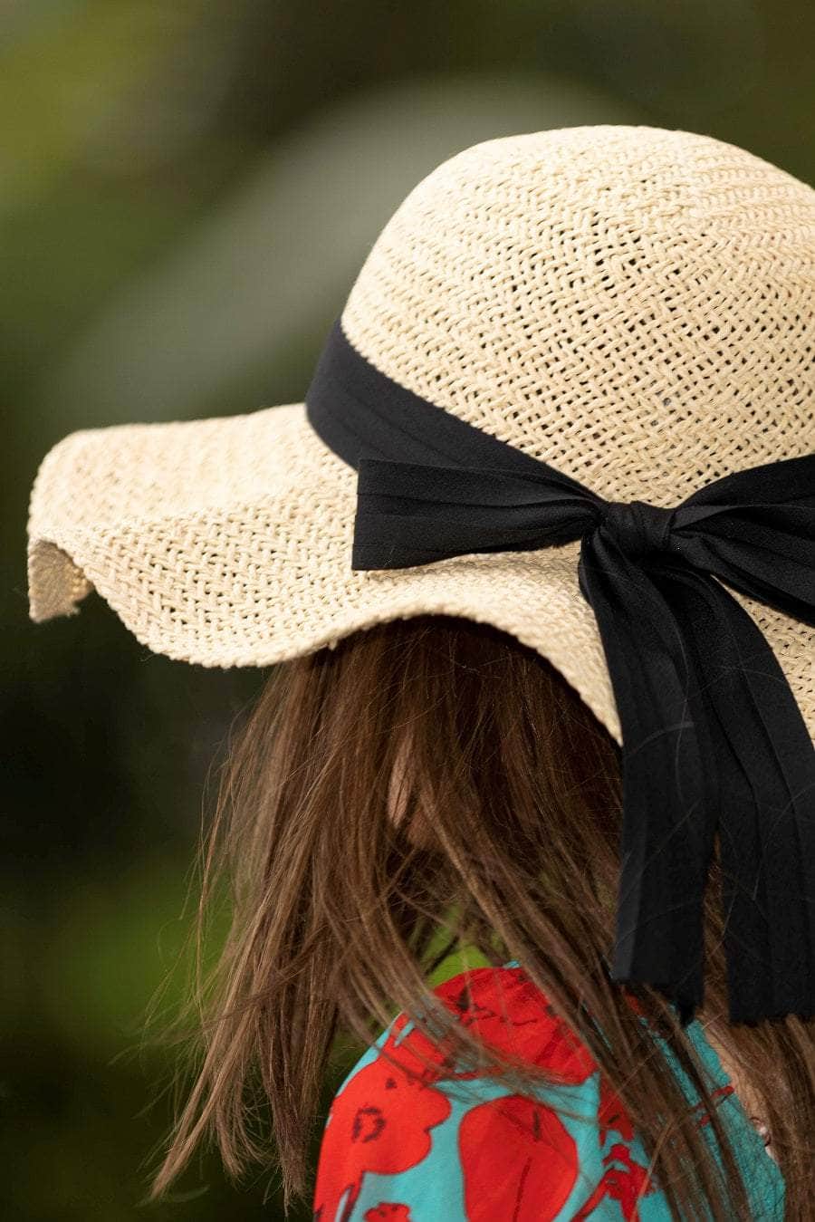 womens cream summer hat with black bow