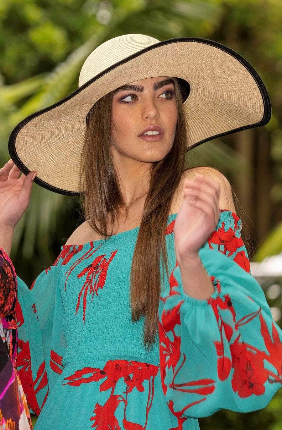 Womens beige wide brim summer hat