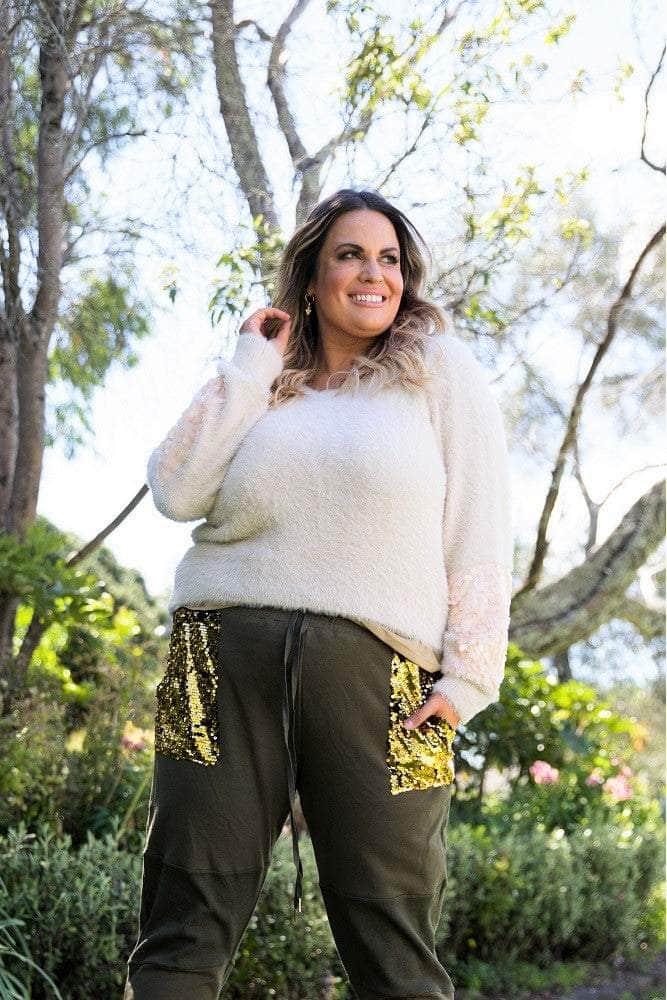 Fluffy Sequin Top Cream