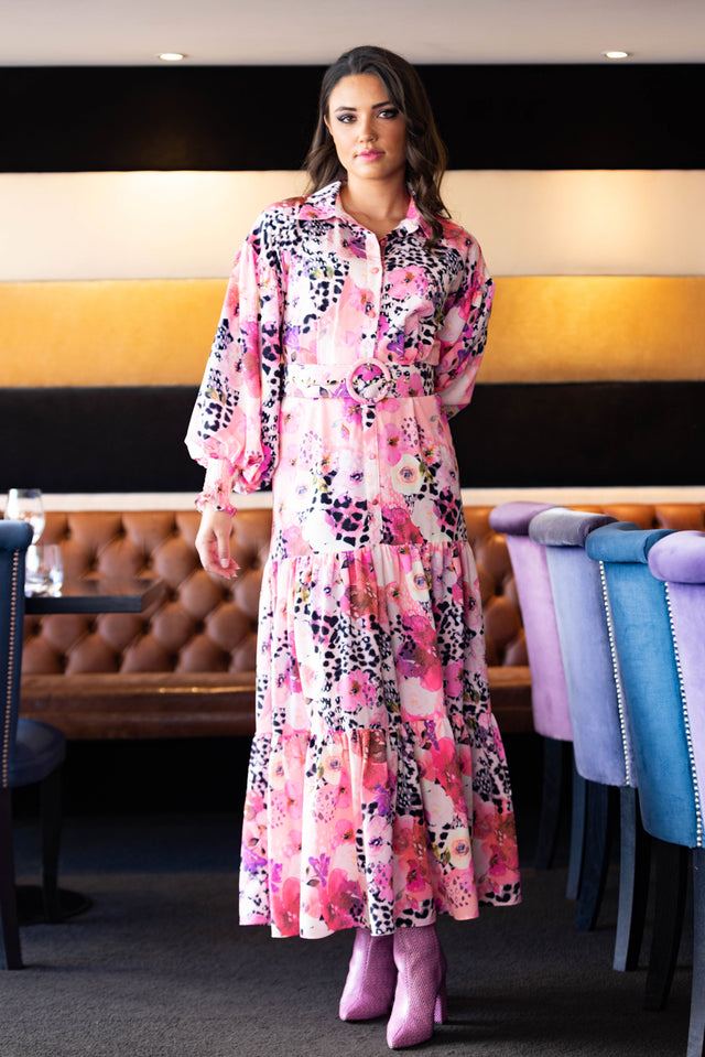 pink floral and leopard maxi dress