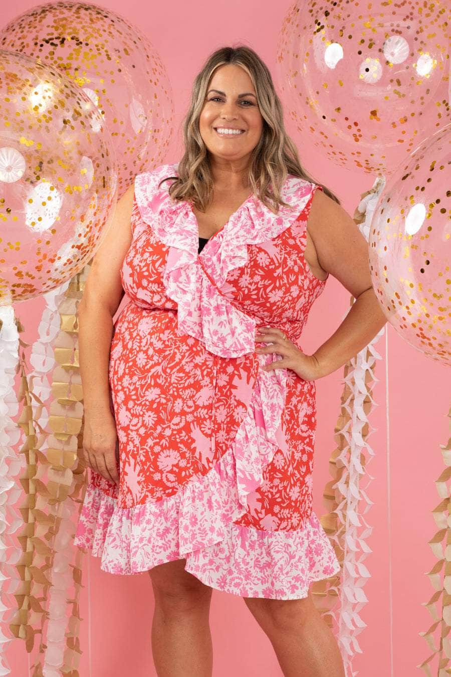Hazel Dress Pink + Red