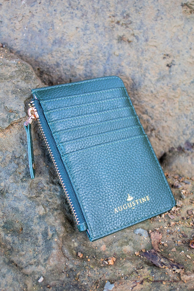 Green leather card holder