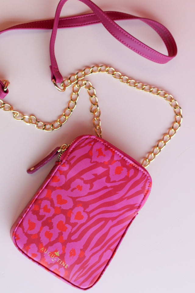 Pink leopard print phone sling handbag