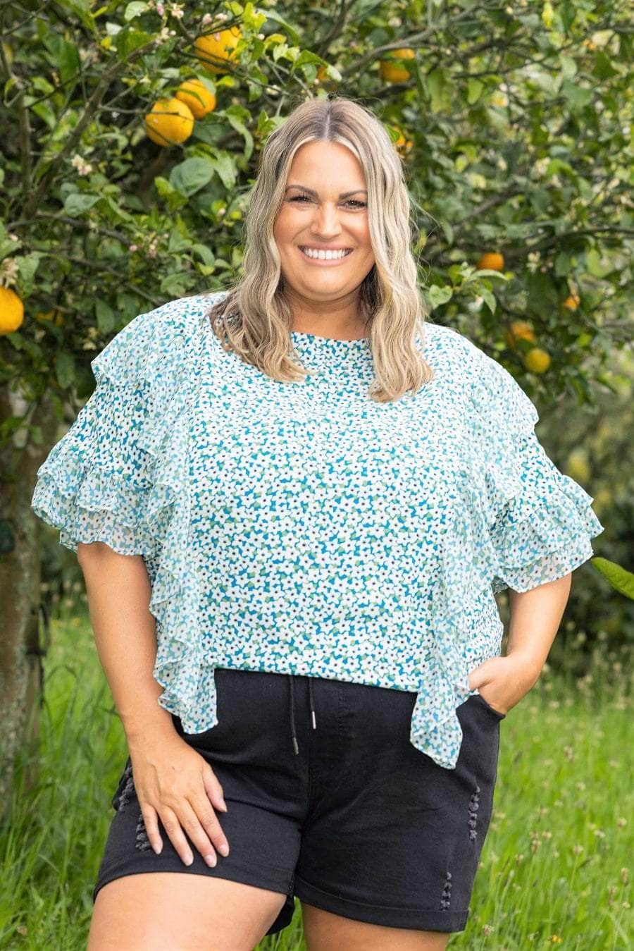 Top Ditsy Teal