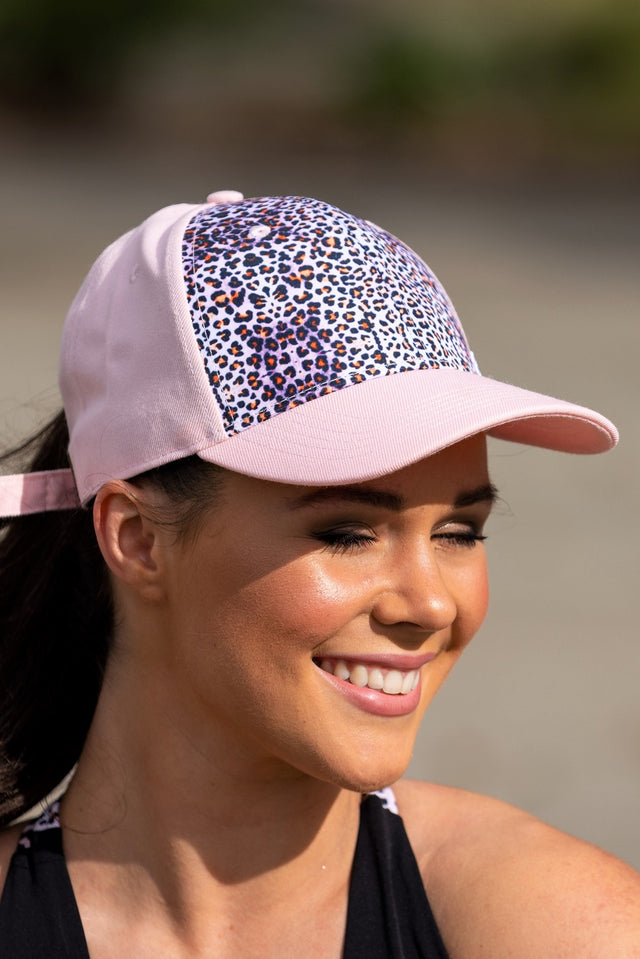 Pink and leopard print cap