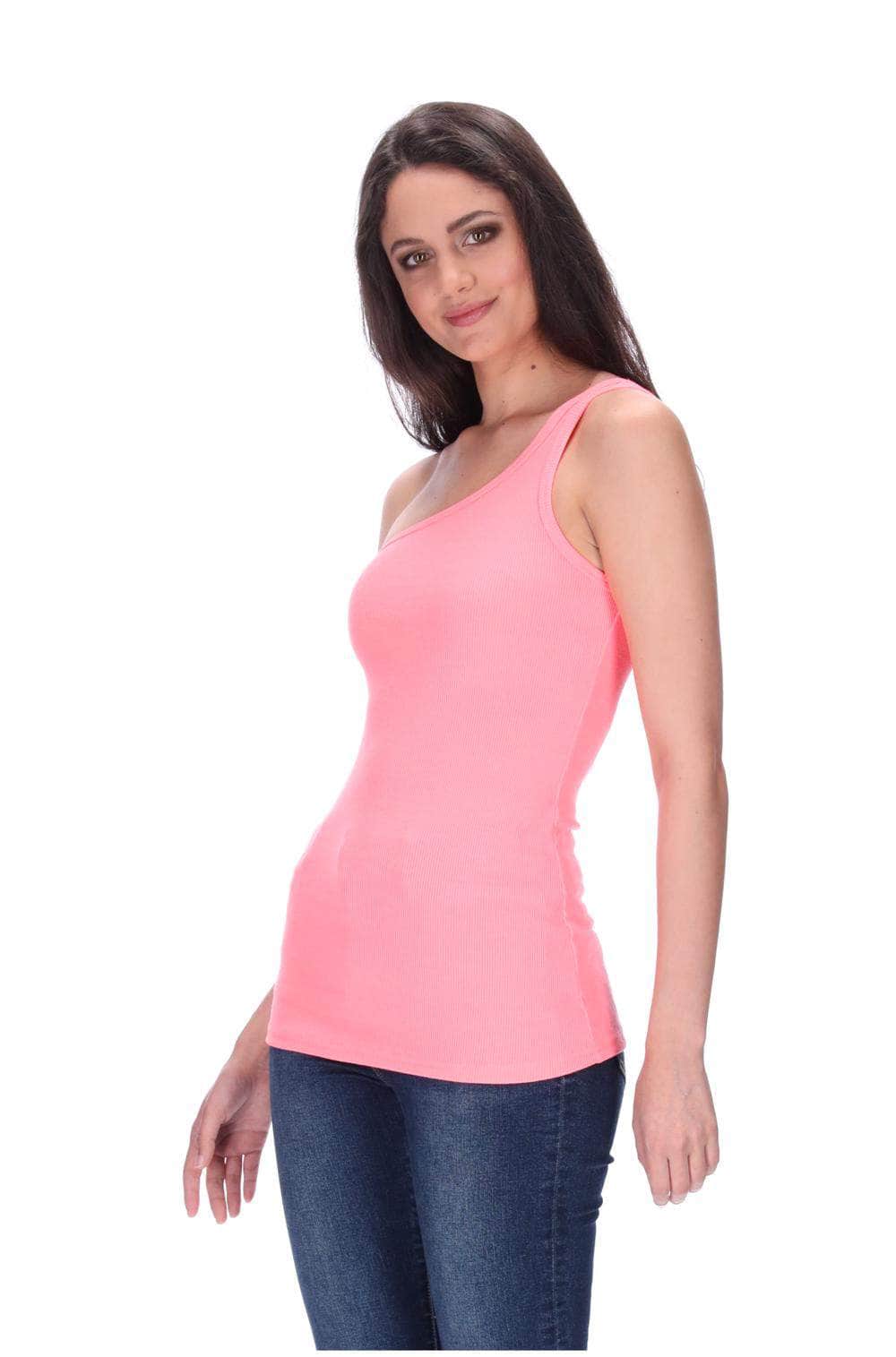 One Shoulder Singlet Fluro Pink