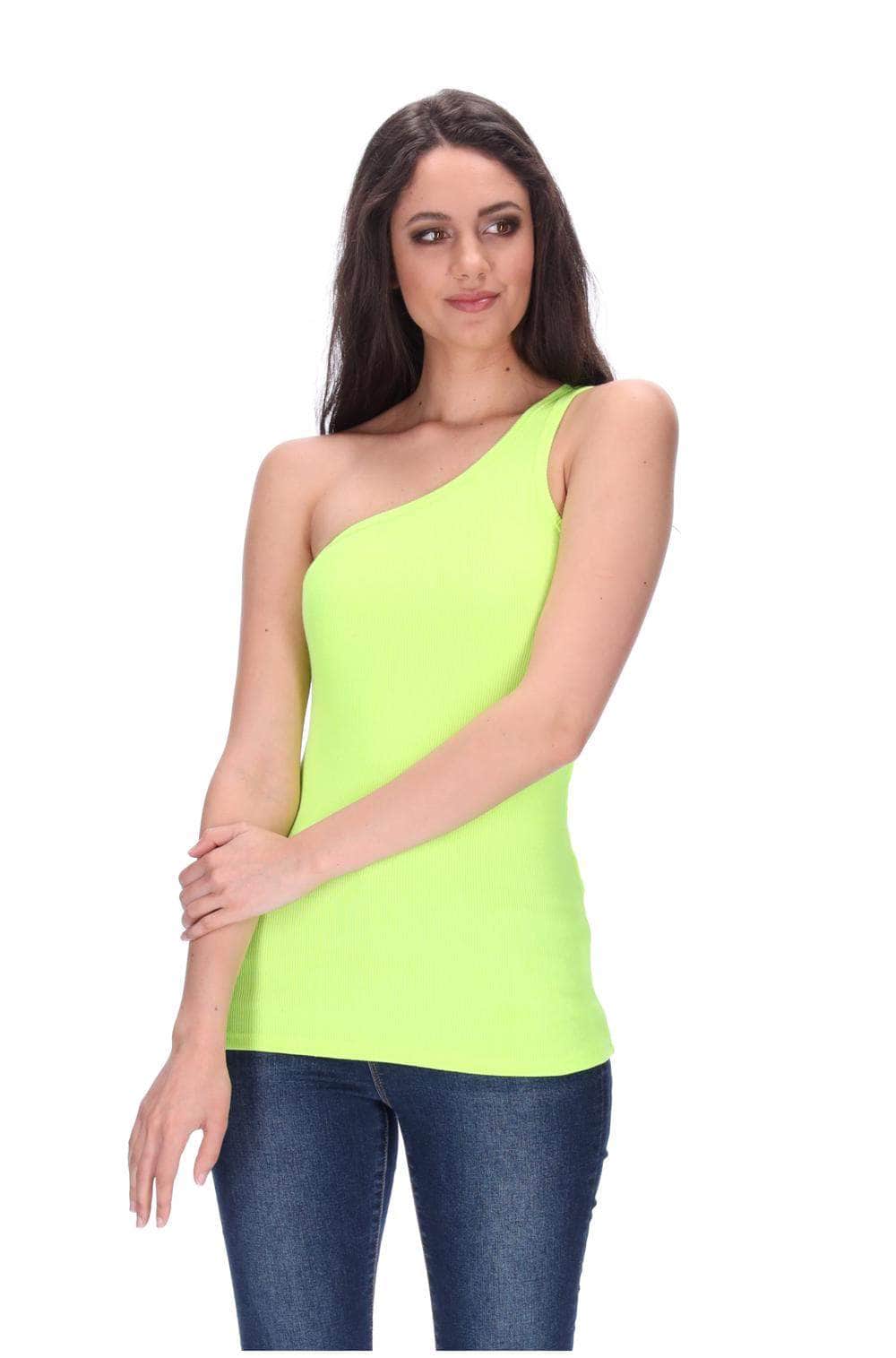 One Shoulder Singlet Fluro Yellow