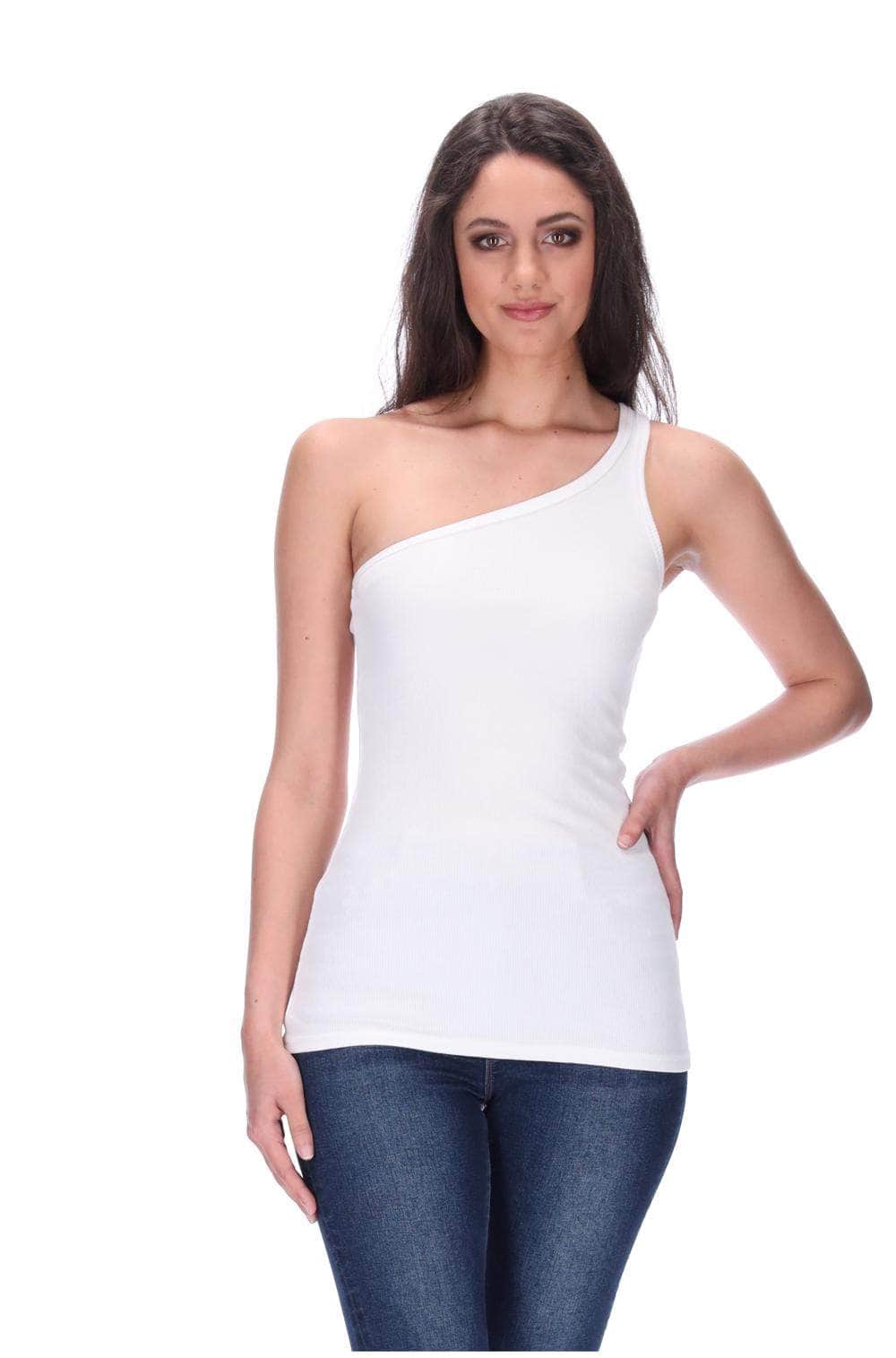 One Shoulder Singlet White