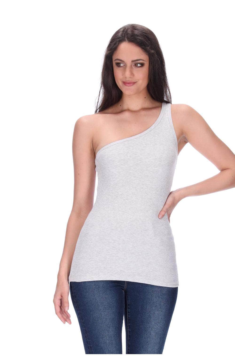 One Shoulder Singlet Grey Marle