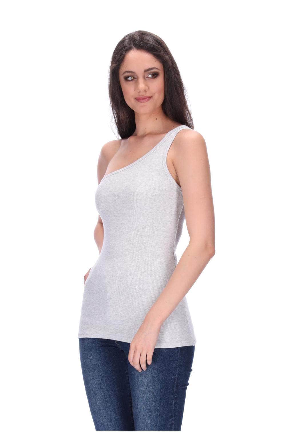 One Shoulder Singlet Grey Marle