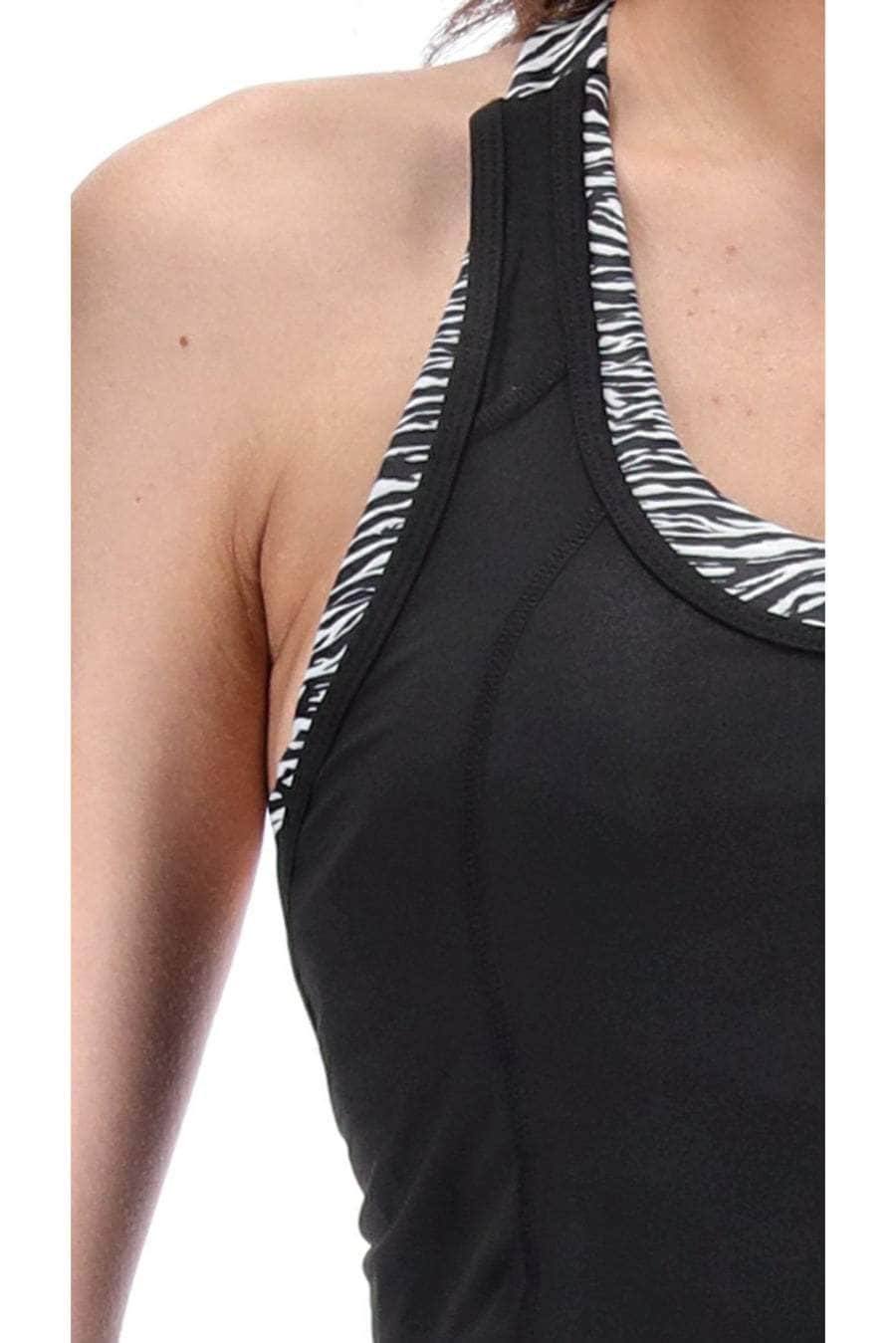 Go the Distance Black Singlet with Built In Zebra Print Bra