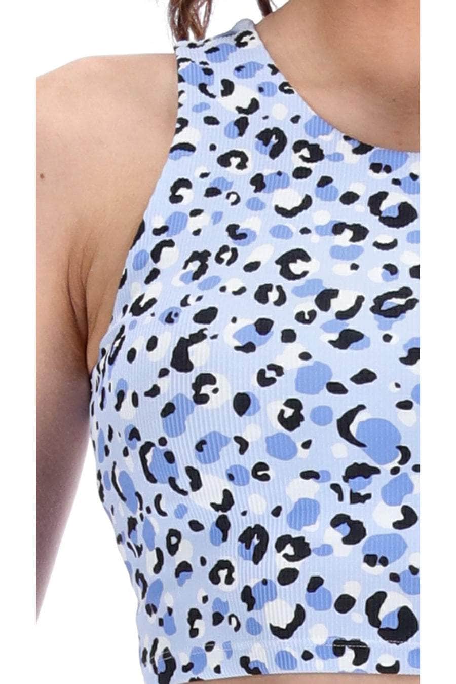 Gratitude Crop Top Light Blue Leopard Print