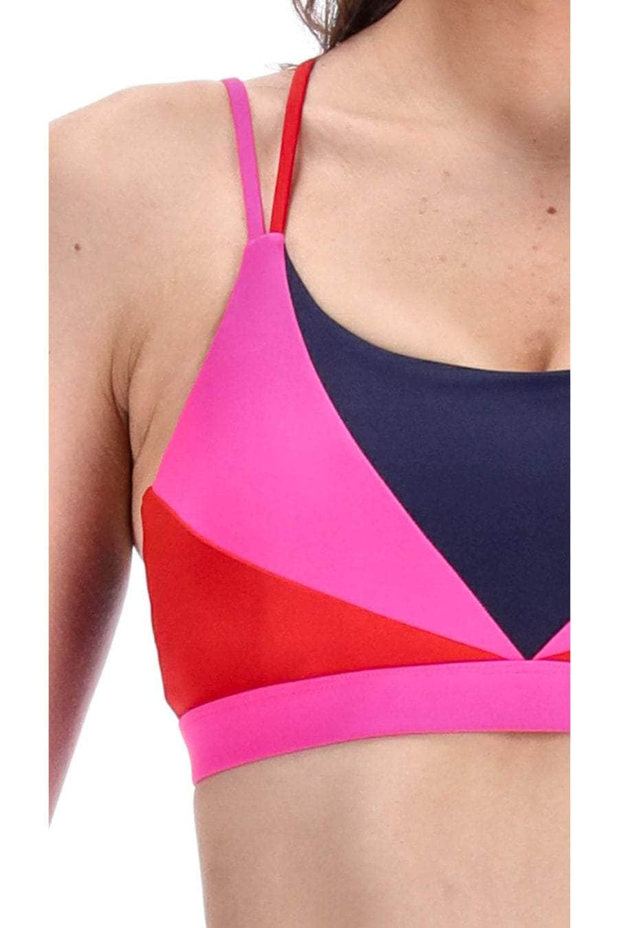 Invision Crop Bra Navy Pink Red Panels