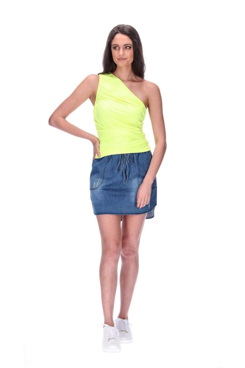 One Shoulder Singlet Fluro Yellow