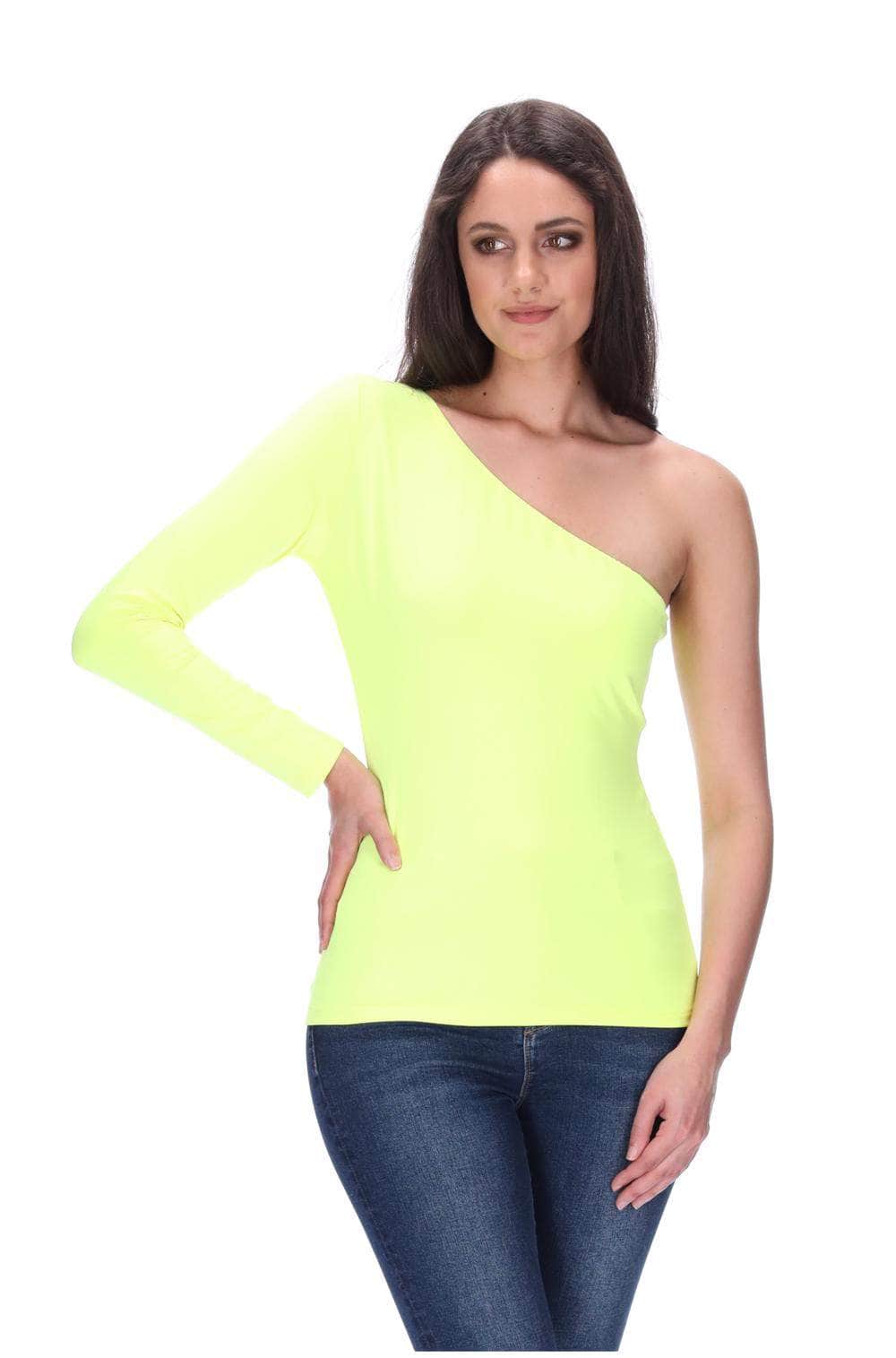 One Shoulder Top Fluro Yellow