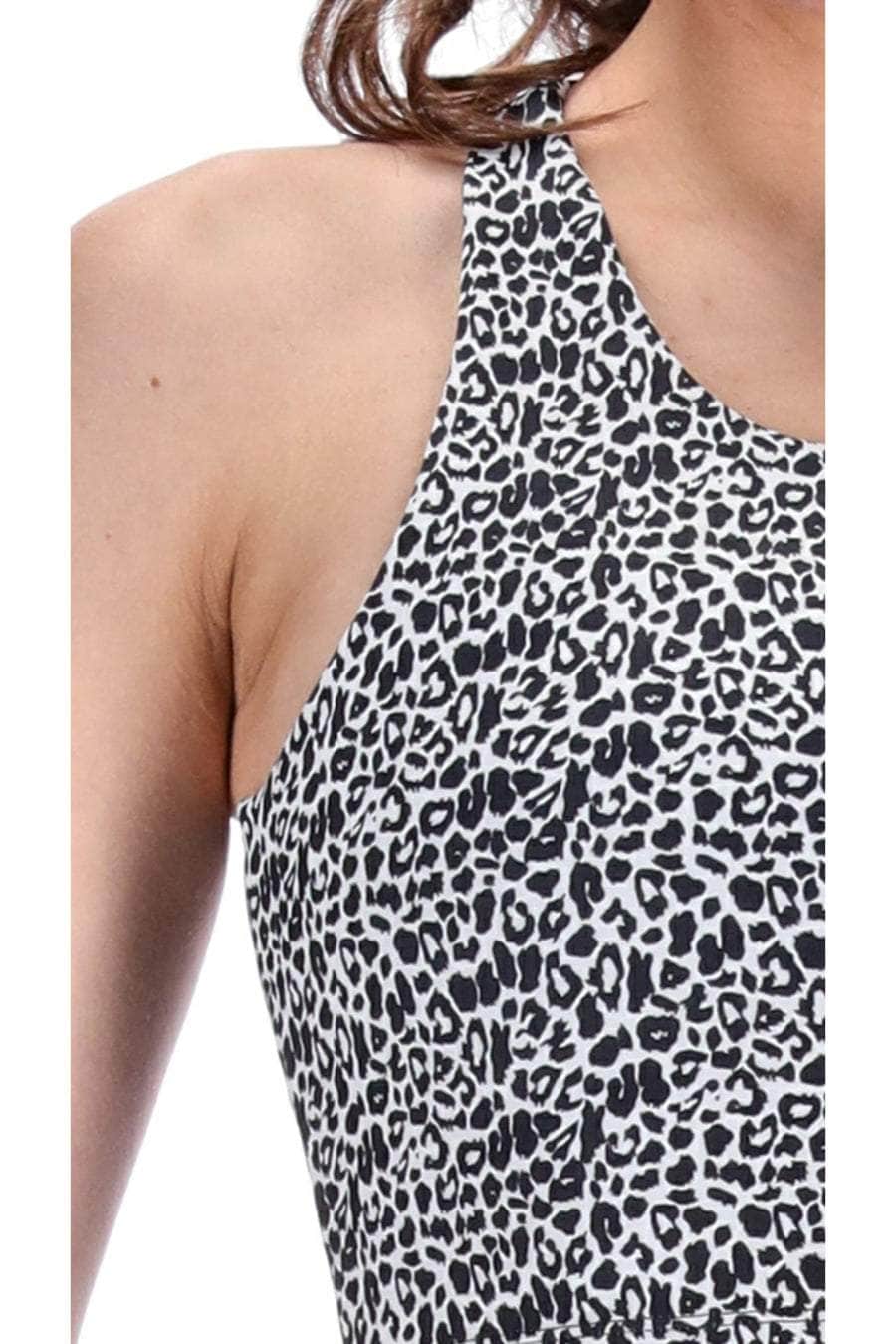 Never Say Never Crop Top White Black Leopard Abstract Print