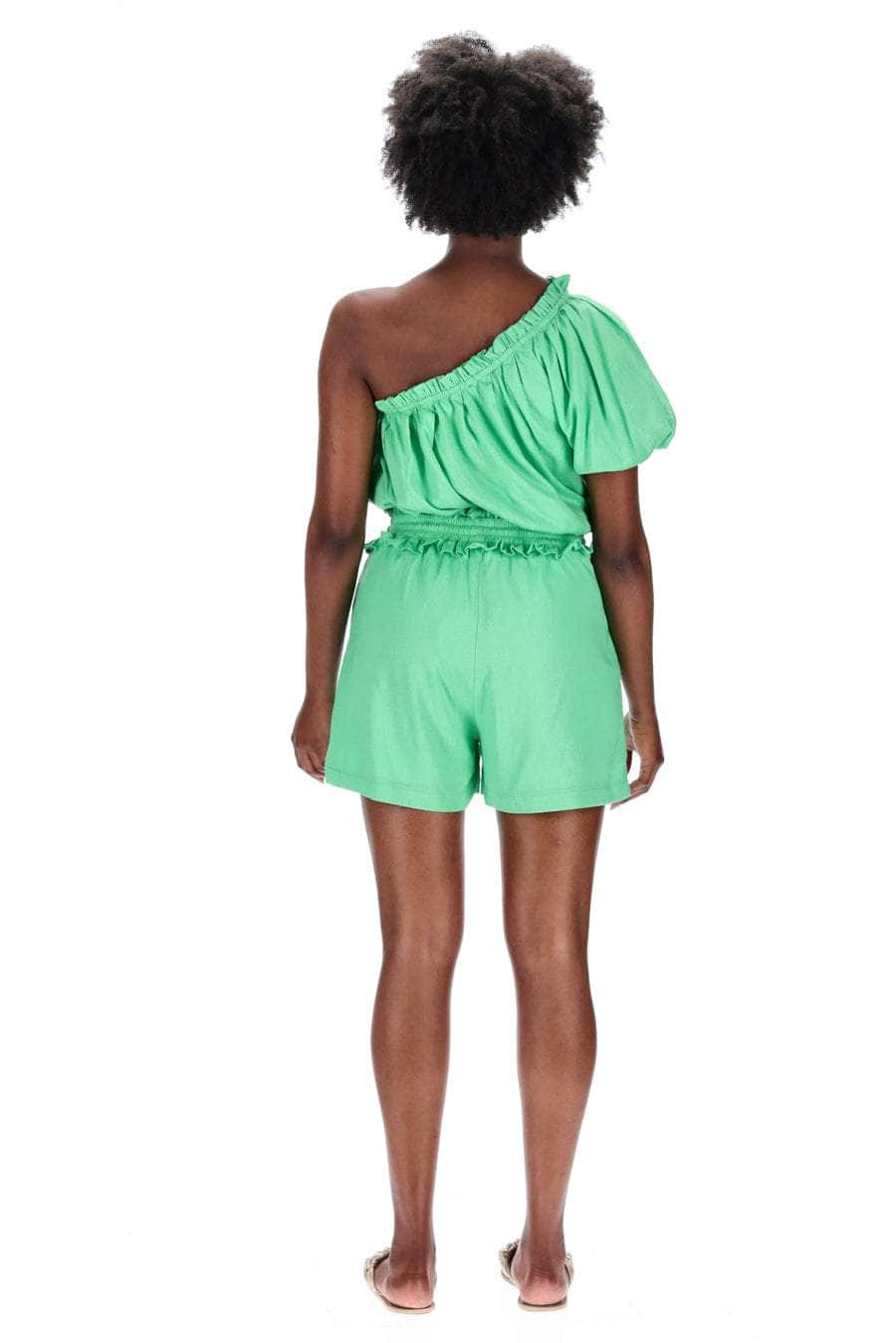 woven short green frilly waist